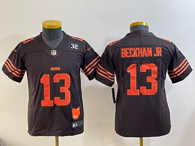 Youth 2025 Nike Cleveland Browns #13 Beckham jr brown Retro Limited NFL Jersey style 02
